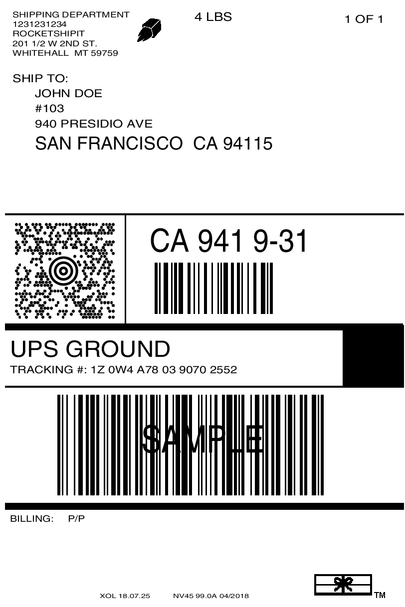 UPS shipping label with logo