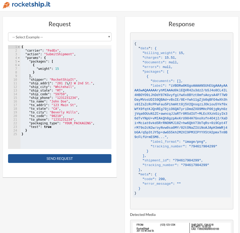 RocketShipIt API Explorer